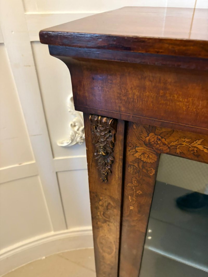 Antique Victorian Quality Figured Burr Walnut & Marquetry Inlaid Display Cabinet